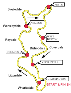 Map of the walking route for The Inn Way to the Yorkshire Dales