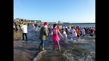 The brave souls retreat from the chilly water